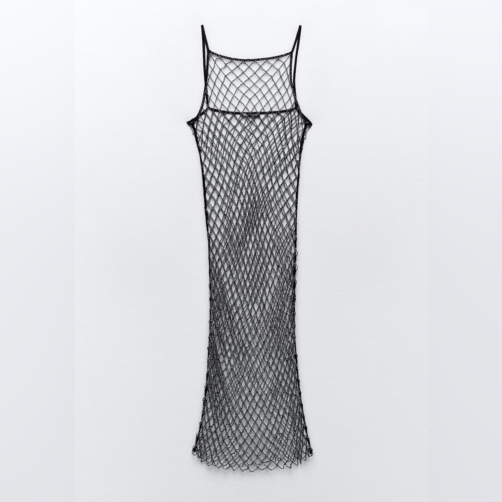 New ZARA Gorgeous Rhinestone Beaded Sparkle Fishnet Mesh See-Through Dress